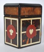 A 19th Century walnut card / bridge box having inlaid tortoise shell and ivory panels to the sides