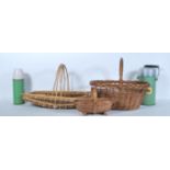 A collection of vintage 20th Century whicker work baskets and trugs together with a vintage