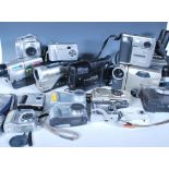 A collection of 20th Century digital cameras and equipment to include a Hitachi VM - E360E video