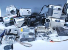 A collection of 20th Century digital cameras and equipment to include a Hitachi VM - E360E video