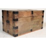 A 19th Century ebonised pine blanket box / trunk chest, carry handles to the sides with hinged top