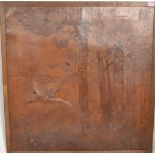 A early 20th Century Art Deco 1920's leather relief framed wall artwork picture depicting a