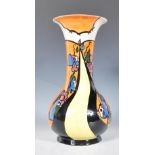 A Lorna Bailey ' Maybank ' pattern Art Deco style vase, with bulbous body and flared trumpet neck,