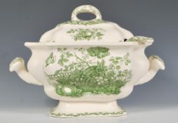 A 20th Century twin handled soup tureen and cover by Mason's Ironstone in the transfer printed green