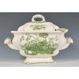 A 20th Century twin handled soup tureen and cover by Mason's Ironstone in the transfer printed green