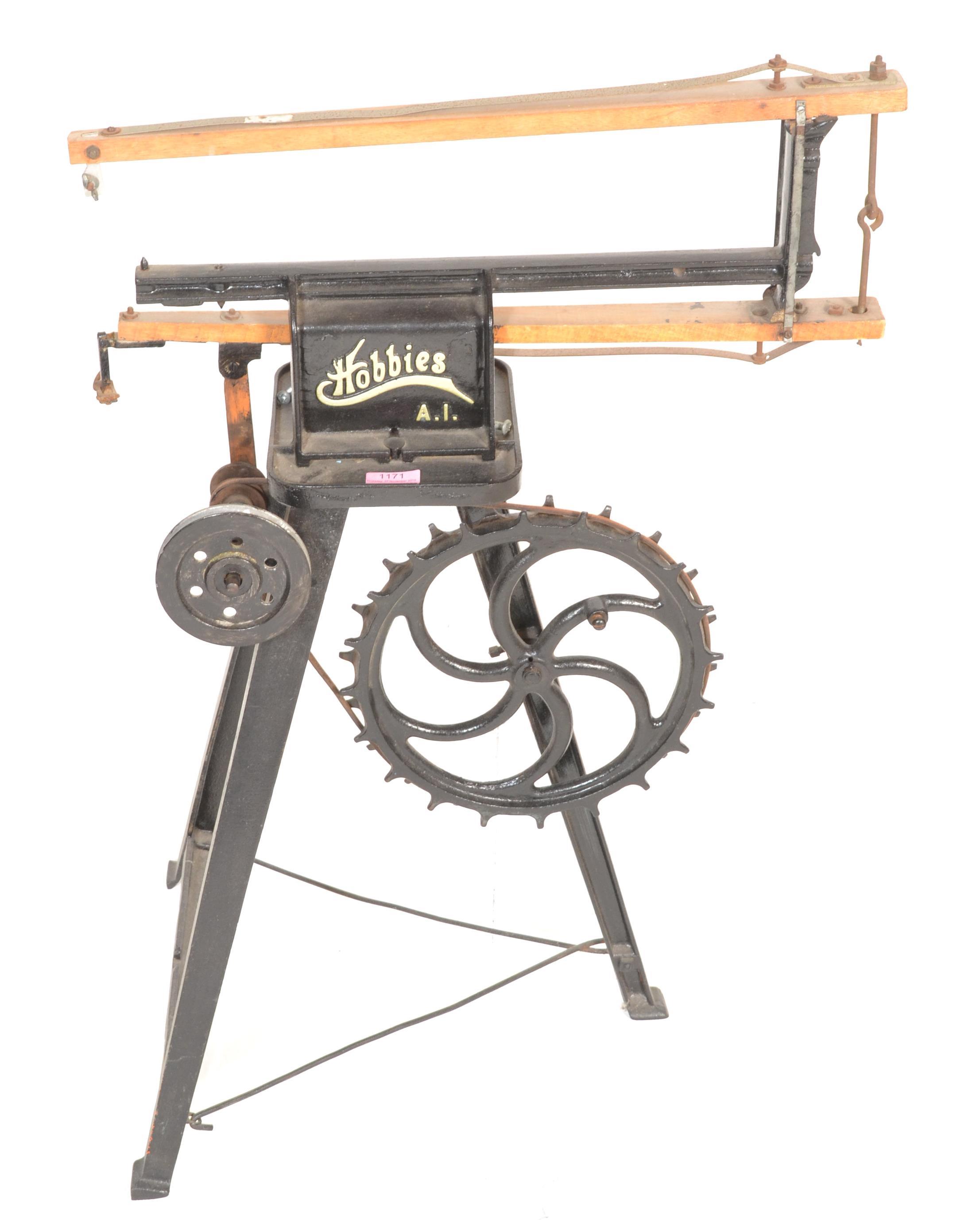 An early 20th Century Hobbies cast iron fret saw, A1 model finished in black. Sadly missing foot - Image 2 of 5