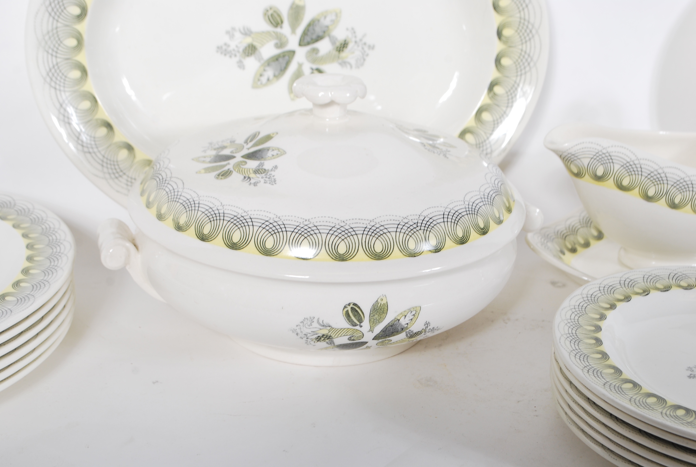 A vintage retro Wedgwood Harvest Festival pattern dinner service designed by Ravilious having yellow - Image 3 of 10