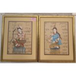 Two 20th century Thai paintings on manuscript paper to include the Earth Goddess and the good Luck