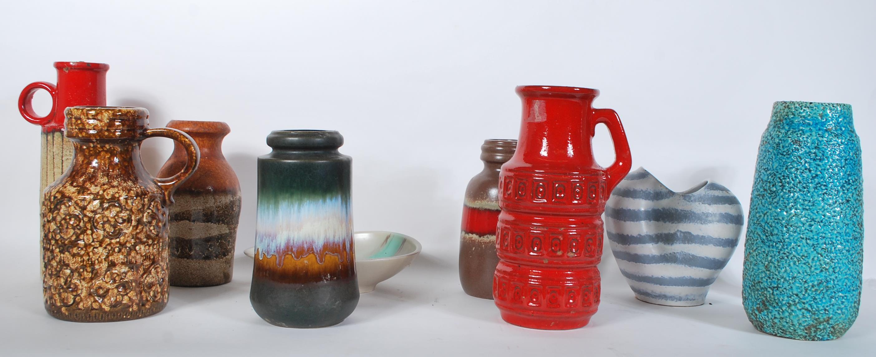 A collection of West German vintage retro pottery vases of various forms to...