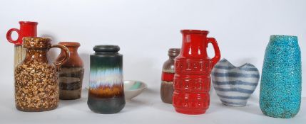 A collection of West German vintage retro pottery vases of various forms to include a textured