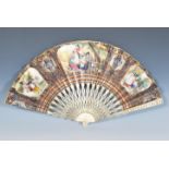 A 19th Century Georgian ear ivory and paper pique work fan. The fan having hand painted decoration