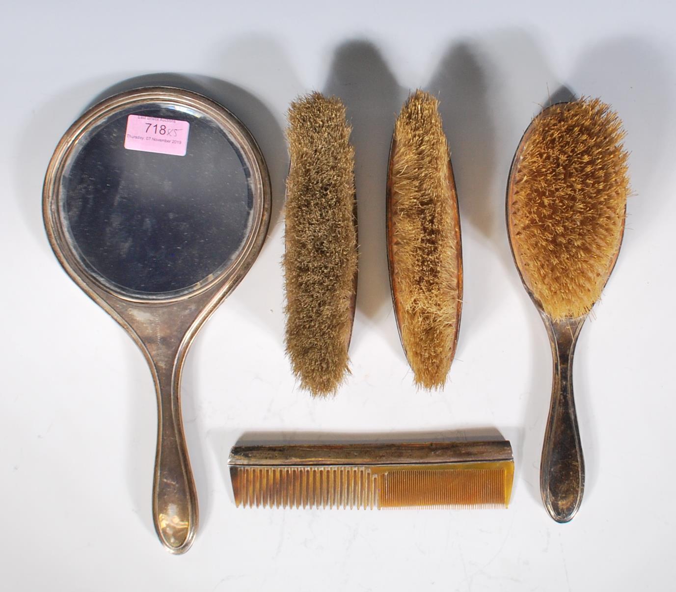 A six piece silver hallmarked ladies dressing table set, to include hand brushes, comb, hand - Image 2 of 8