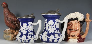 A selection of ceramics to include a Royal Doulton Porthos character jug, a Royal Doulton Matthew