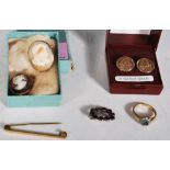 A selection of antique jewellery dating from the 19th Century onwards to include two cameo
