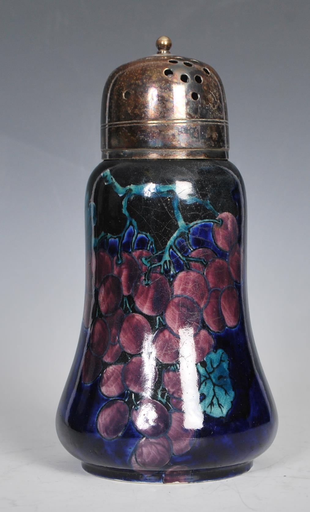 An early 20th Century Art Deco hand painted Hancocks and Sons Titian Ware sugar shaker, grape and - Image 3 of 7