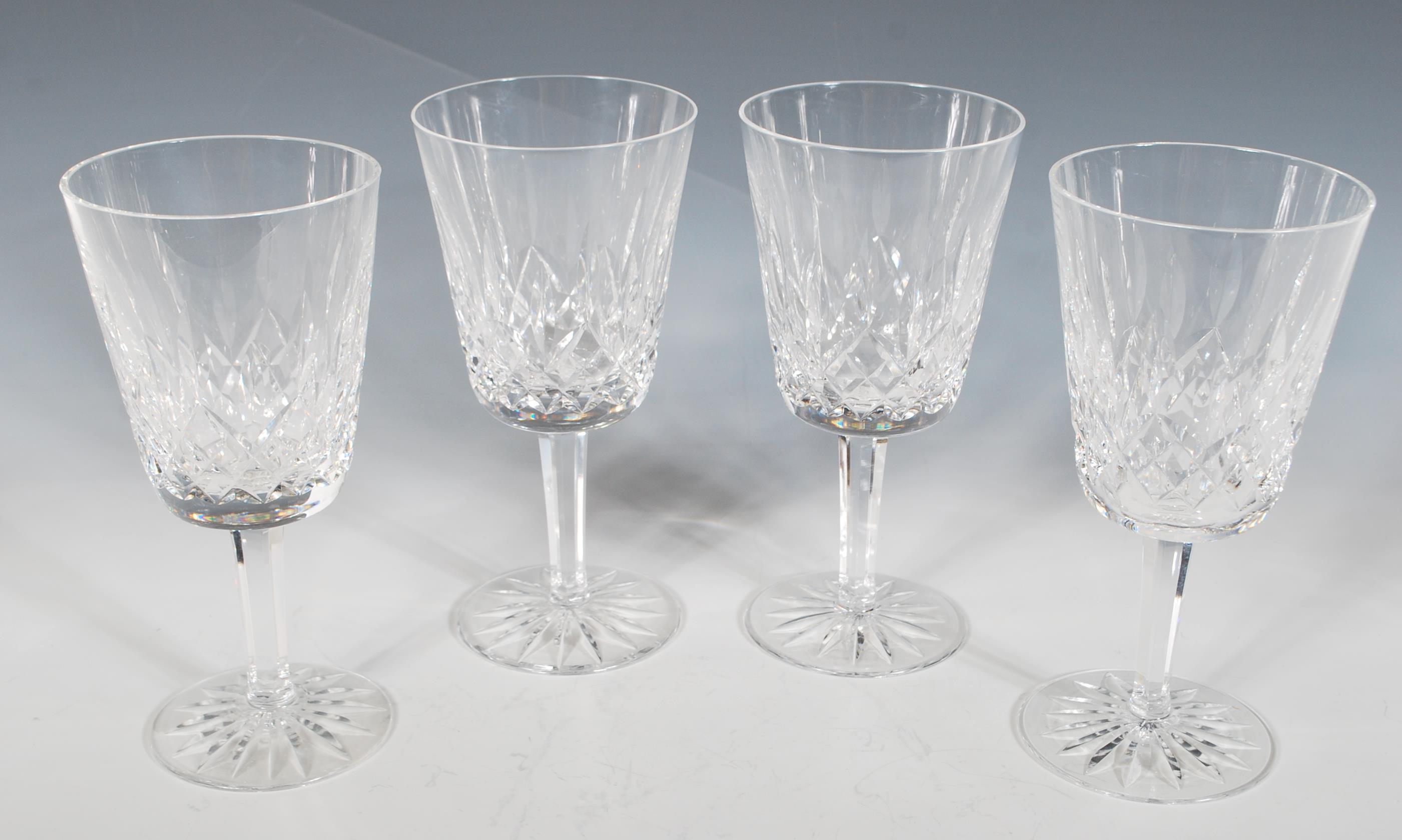 A set of four Waterford crystal cut glass goblet / wine glasses in the 'Lismore' pattern having - Image 2 of 6