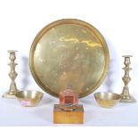 A collection of late 19th / early 20th Century antique brassware items to include a pair of