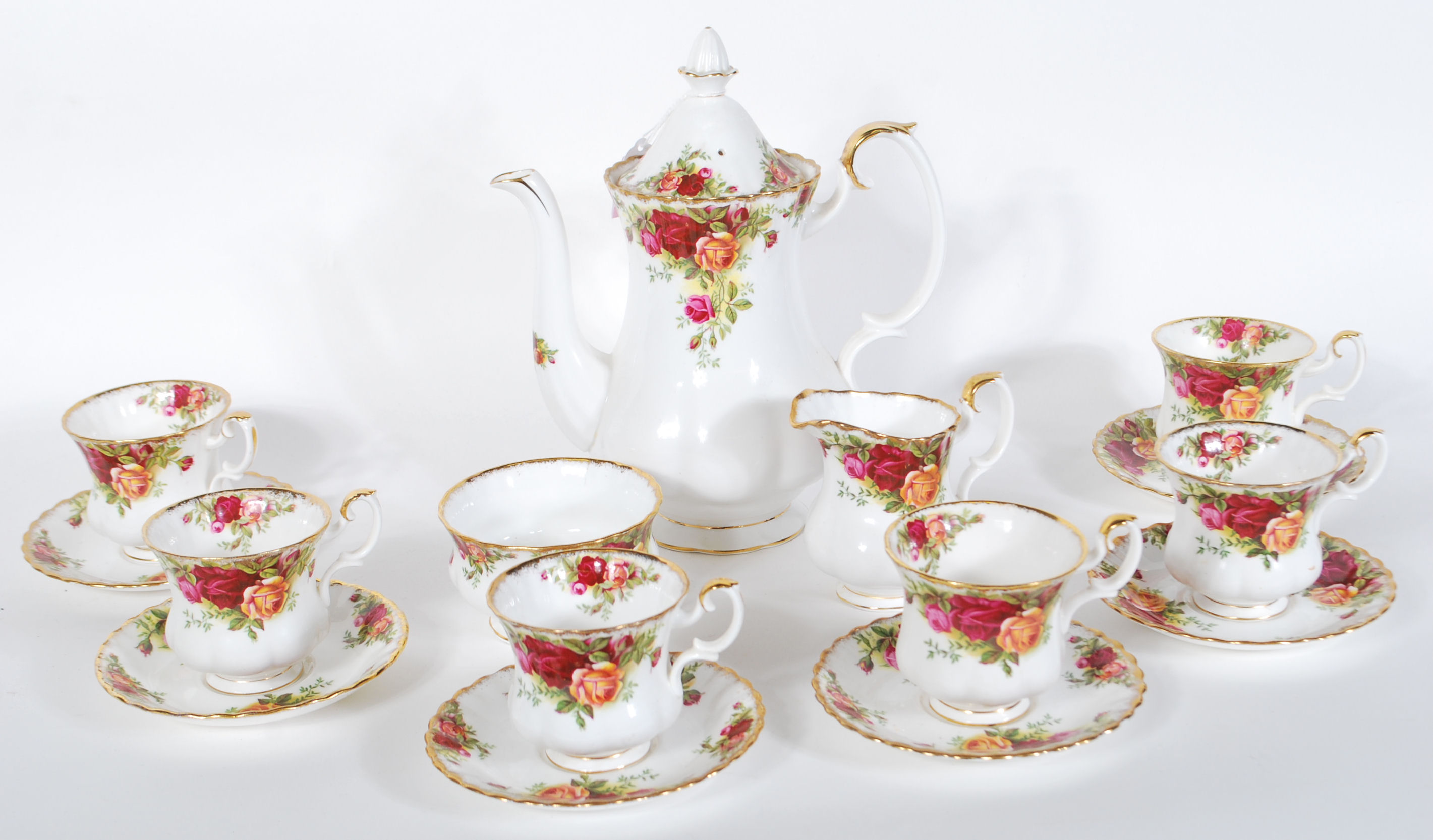 A Royal Albert Old Country Roses pattern coffee service comprising of coffee pot, six cups and - Image 2 of 3