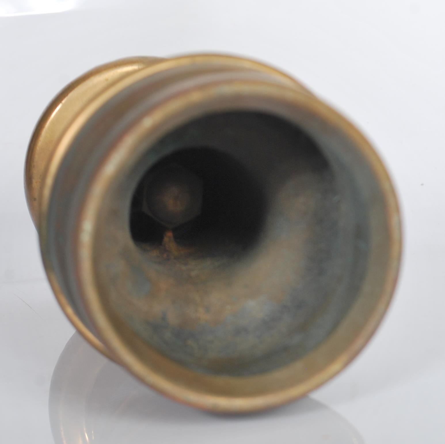 A vintage 20th Century brass / bronze train steam whistle of cylindrical form together with a - Image 3 of 6