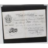 A 1952 Bank of England signed Beale white five pound note dated May 27 London 1952.