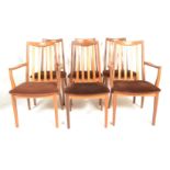 A set of six retro mid 20th Century teak framed G-Plan Fresco rail back dining chairs ( Two being