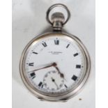 A J W Benson silver hallmarked pocket watch having a white enamelled face with roman numerals to the