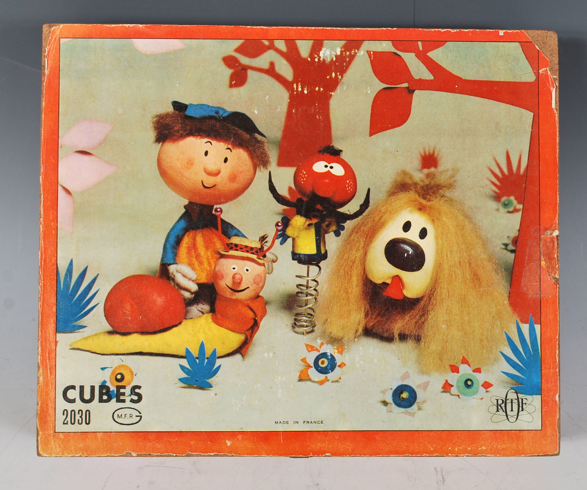 A 1970's retro French Magic Roundabout wooden toy building blocks / games puzzle. include Dougal,