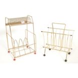 Two vintage 20th Century metal framed sputnik / atomic  tubular magazine racks to include a double