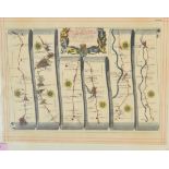 After John Ogilby - A hand coloured engraved antique map of the Road from Bristol to Worcester