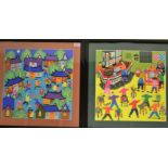 Folk Art China- A pair of contemporary gouache on rice paper paintings depicting the Lantern
