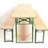A mid 20th Century Industrial factory festival work benches and matching table. Each of panelled