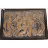 A mid 20th Century African wall art picture constructed from embossed copper depicting abstracted