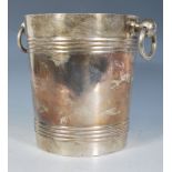 A vintage silver plate ice bucket / wine cooler of simple tapering form with ribbed decoration and
