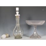 A 19th Century sectional glass decanter having a later conversion in to a table lamp together with