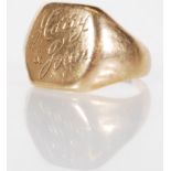 A 9ct gold hallmarked signet ring having an engraved cartouche together with another 9ct gold