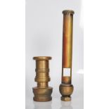 A vintage 20th Century brass / bronze train steam whistle of cylindrical form together with a