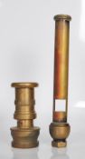 A vintage 20th Century brass / bronze train steam whistle of cylindrical form together with a