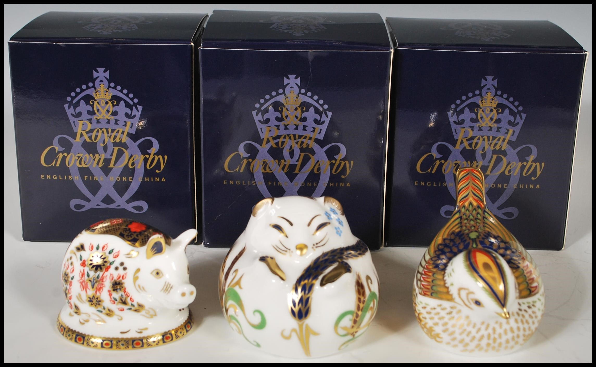 A group of three Crown Derby paperweights with two having gold stoppers and one silver to include - Image 4 of 4