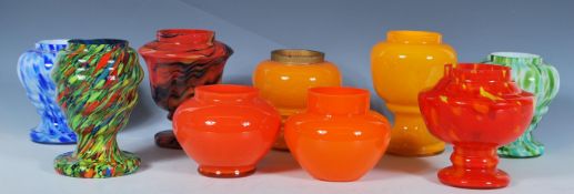 A selection of 20th Century vintage retro Czechoslovakian coloured spatter glass vases, most being