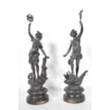 A pair of 19th Century French cast spelter classical style figurines depicting ' Le Commerce ' and '