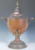 A 19th Century copper and brass Samovar, twin ebonised carrying handles,brass tap raised on a