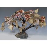 A 19th Century Chinese Ming tree ornament modelled from carved precious stones with pink and