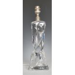 Baccarat - A vintage 20th Century glass table lamp of twist design having pontil polished mark to