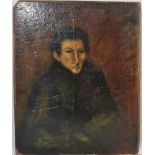 A 20th Century original oil on board painting depicting a portrait depicting a man in a fur coat