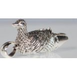 Hunting interest- A sterling silver whistle pendant in the form of a duck. Stamped 925 sterling.