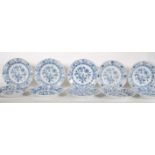 A set of 10 Carl Teichert Meissen onion pattern plates having transfer printed blue and white