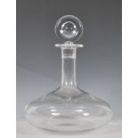 A 20th Century Baccarat crystal red wine decanter having a round stopper atop, waisted neck and