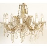 A vintage 20th Century six point electric gilt brass ceiling chandelier - electrolier light fitting,