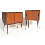 Two mid 20th century vintage retro music / record cabinets to include one having a sliding door with