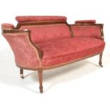 A late Victorian / Edwardian mahogany inlaid salon sofa / parlour settee with padded armrests